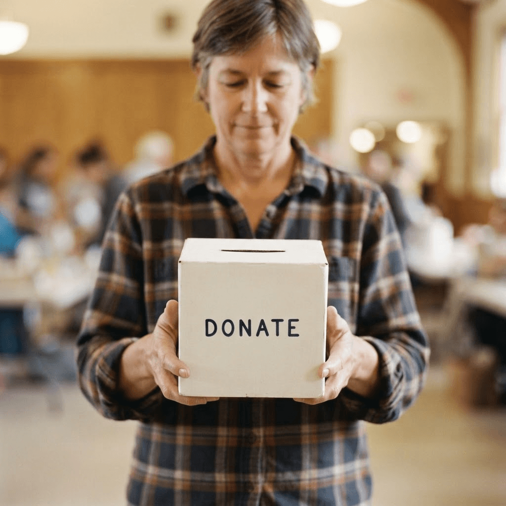 Donation box held by a supporter